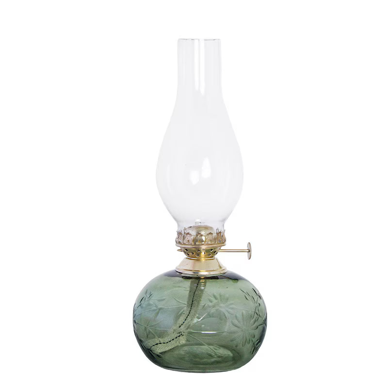 Fotogenlampa Oval Blomma Grön Mässing
