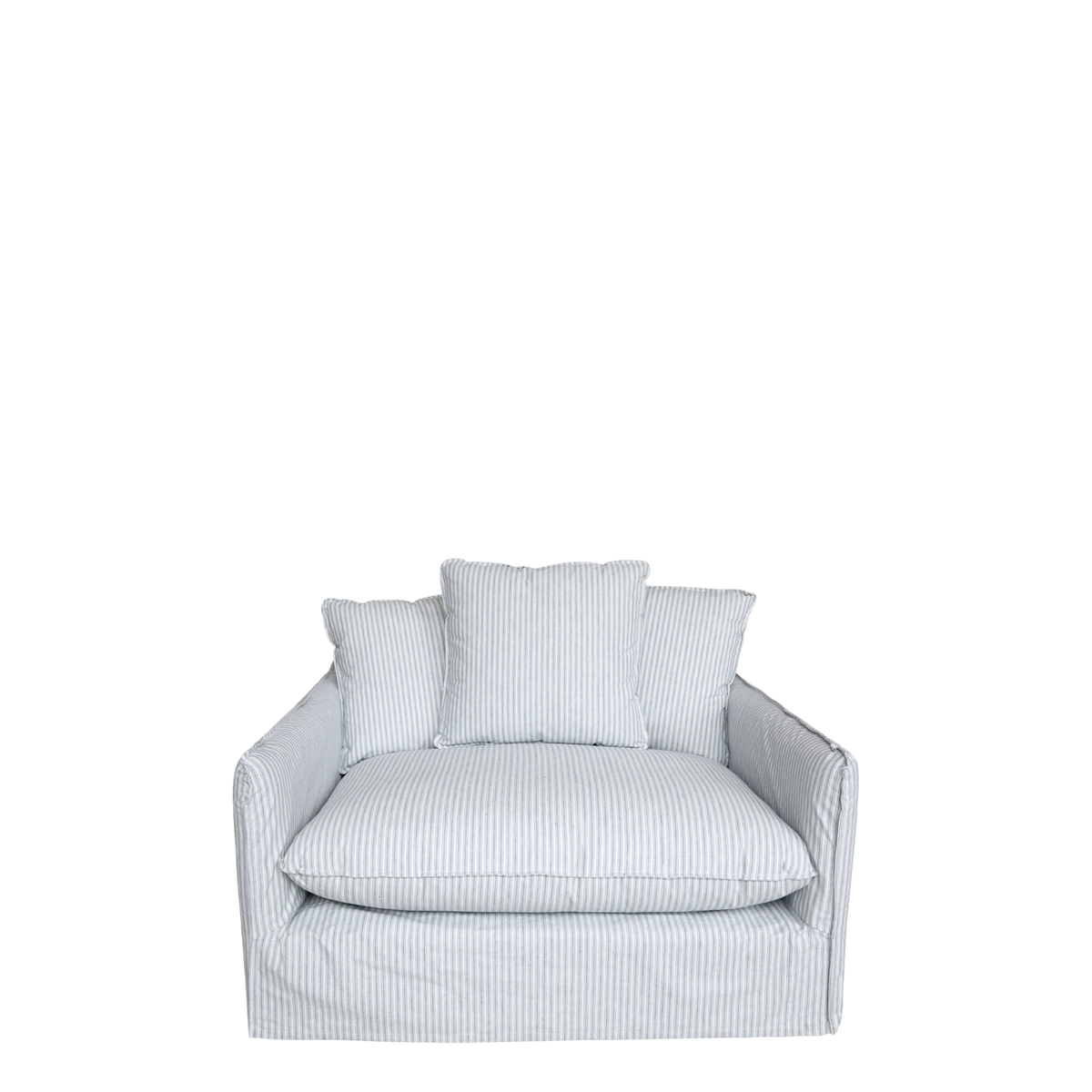 Linneklädd 1-sits fåtölj Malo Ljusblå Creme Randig - Chic Antique