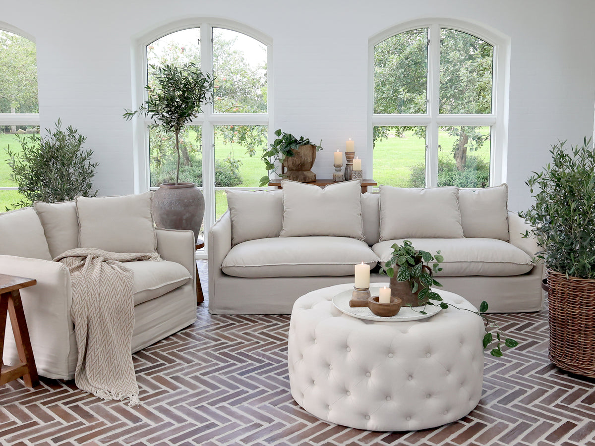 Linneklädd 1-sits fåtölj Malo - Chic Antique