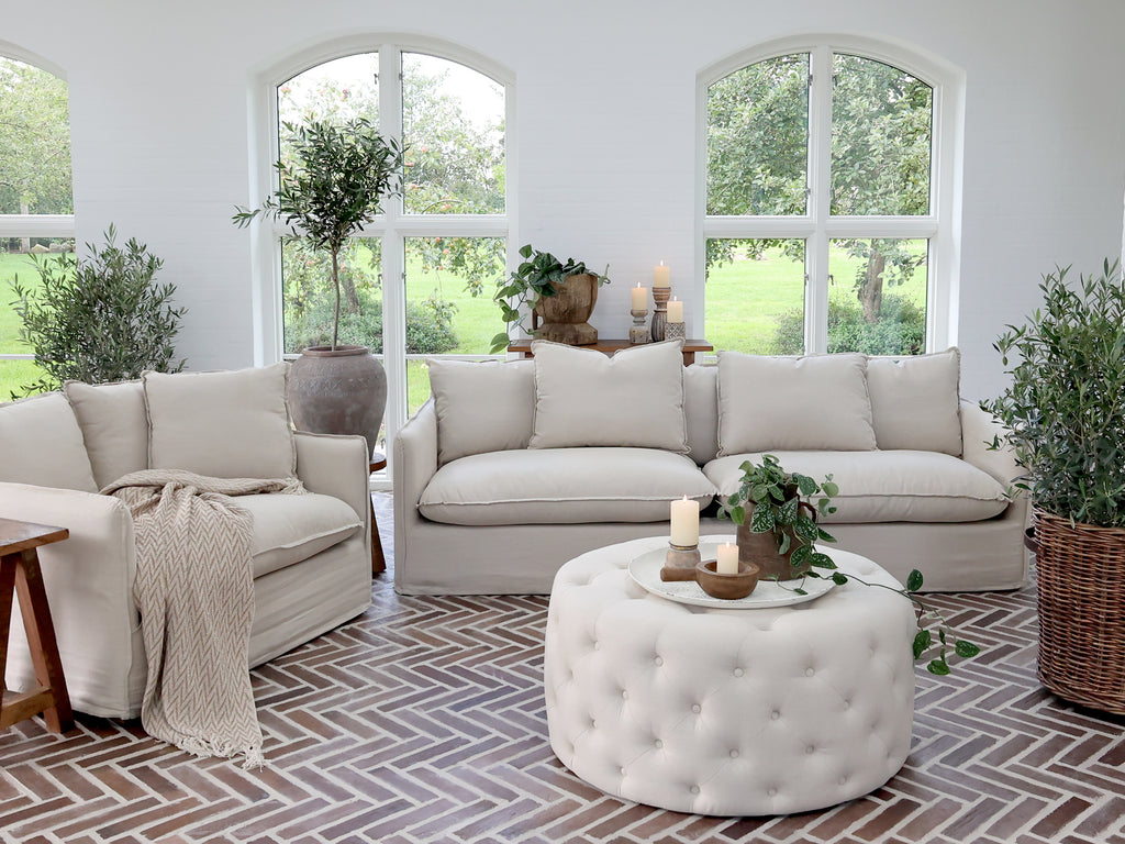 Linneklädd 3-sits soffa Malo – exklusiv och avslappnad design