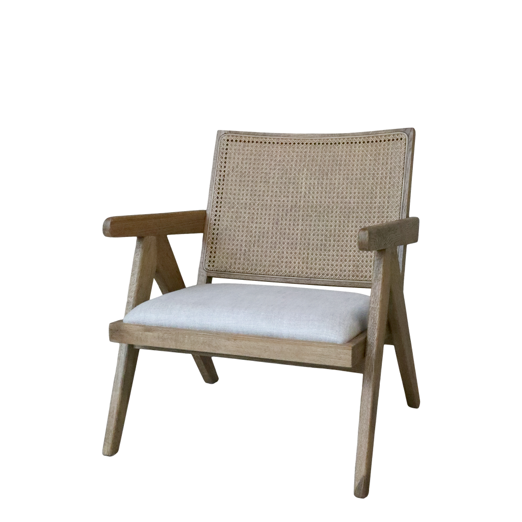 Loungestol med tygsits och flätad rygg – 65 cm